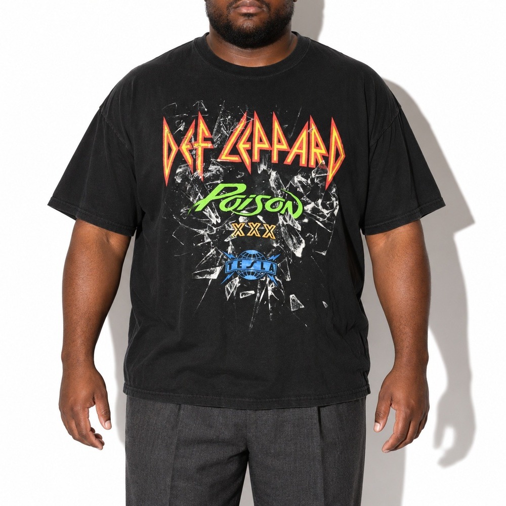 Def Leppard Poison Tesla Tour T Shirt Mens 2XL Black Cotton 2017 Concert Graphic